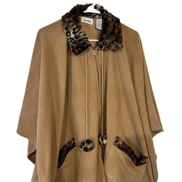 Le Moda Cape‎ Woman One Size Brown Front Zip Faux Fur Trim Collar - Picture 9 of 9
